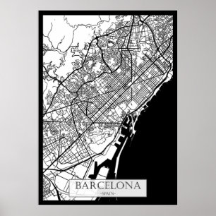 Barcelona Spanien Stadskarta Poster