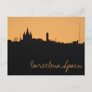 Barcelona, Spanien Sunset Skyline Postcard Vykort