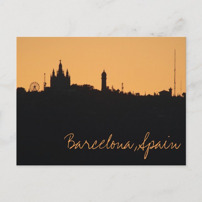 Barcelona, Spanien Sunset Skyline Postcard Vykort (Framsida)