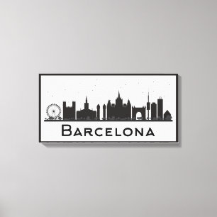 Barcelona Spanien svart & vitstadshorisont Canvastryck