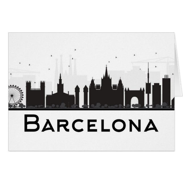 Barcelona Spanien | svart & vitstadshorisont Hälsningskort (Framsidan Horizontal)