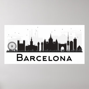 Barcelona Spanien svart & vitstadshorisont Poster