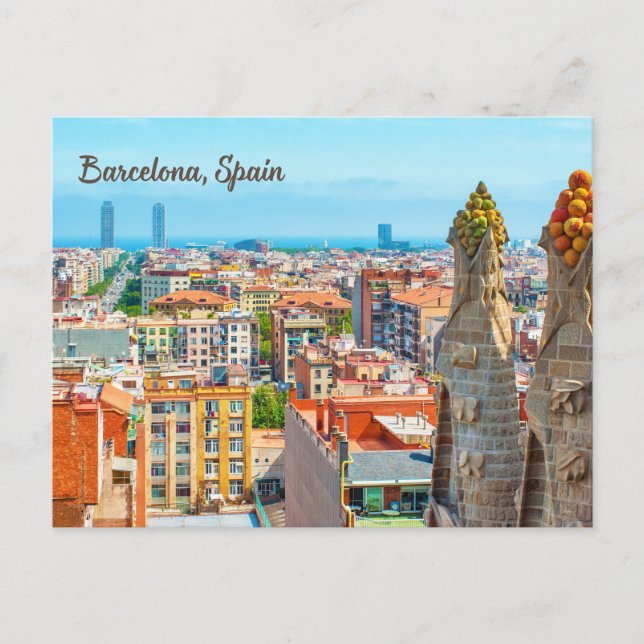 Barcelona, Spanien Vackra City View Vykort (Framsida)