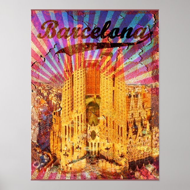 Barcelona, Spanien, Vintage affisch (Framsidan)