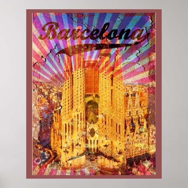 Barcelona, Spanien, Vintage affisch (Framsidan)