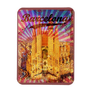 Barcelona, Spanien, Vintage affisch Magnet