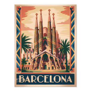Barcelona Spanien vintage Fototryck