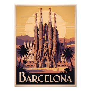 Barcelona Spanien vintage Fototryck
