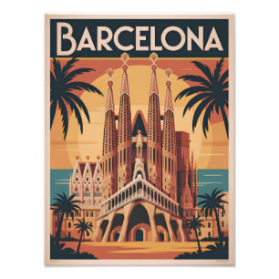 Barcelona Spanien vintage Fototryck