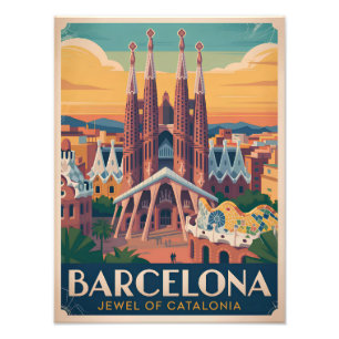 Barcelona Spanien vintage Fototryck