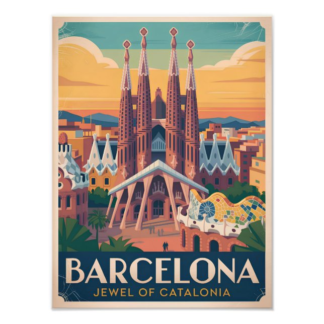 Barcelona Spanien vintage Fototryck (Framsidan)