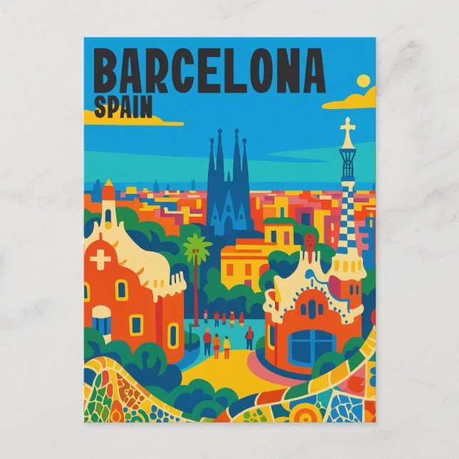 Barcelona Spanien Vintage Gaudi Stad Vykort (Framsida)