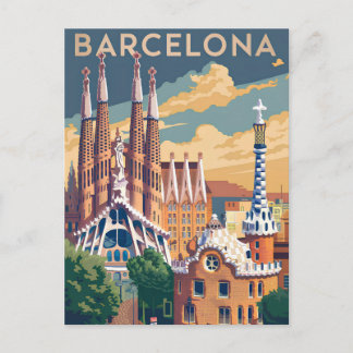 Barcelona Spanien vintage Helg Vykort