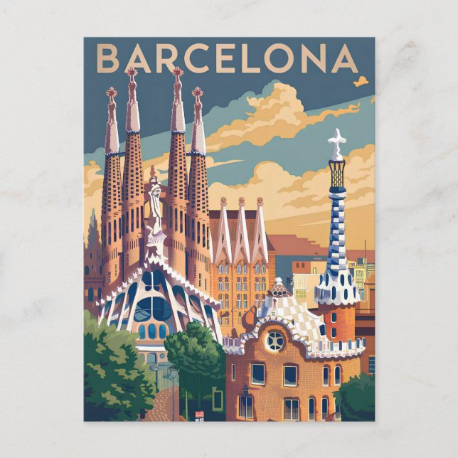 Barcelona Spanien vintage Helg Vykort (Framsida)
