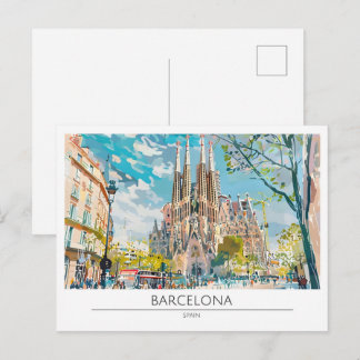Barcelona Spanien Vintage Konst Illustration Resa Vykort