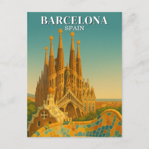 Barcelona Spanien Vintage Resa Abstrakt Vykort
