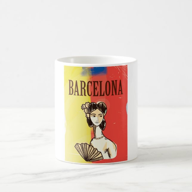 Barcelona Spanien vintage resemålning affisch Kaffemugg (Center)
