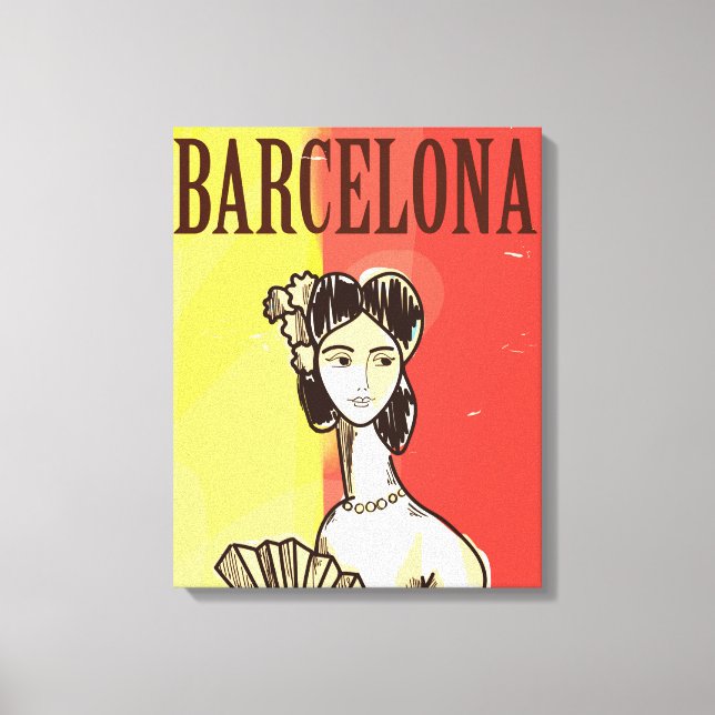 Barcelona Spanien vintage resemärke Canvastryck (Framsida)