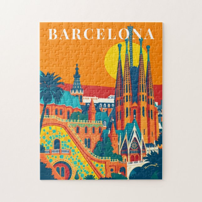 Barcelona Spanien Vintage Resepuzzle Pussel (Vertikal)
