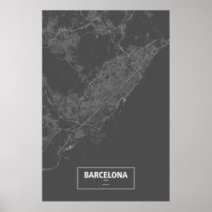 Barcelona, Spanien (vit på svart) Poster