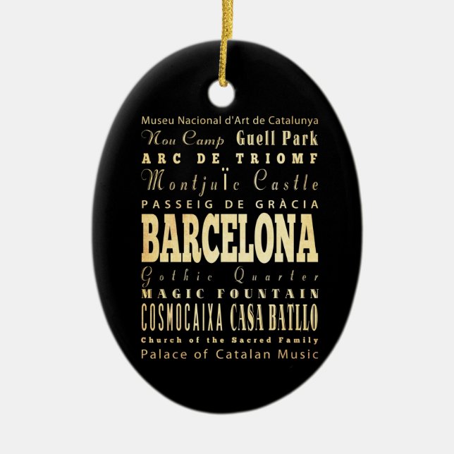Barcelona stad av Spanien typografikonst Julgransprydnad Keramik (Framsidan)