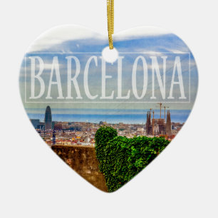 Barcelona stad julgransprydnad keramik