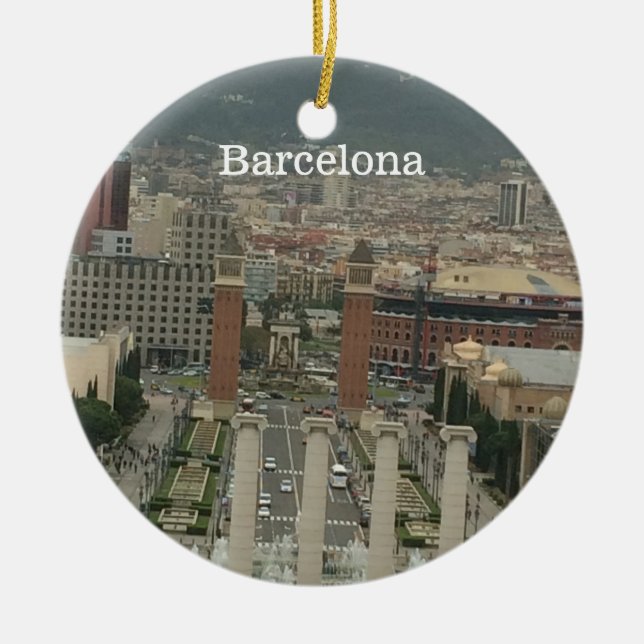 Barcelona Stadsvy Julgransprydnad Keramik (Framsidan)