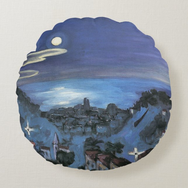 Barcelona Stadsvy nattetid av Walter Gramatte Rund Kudde (Framsidan)