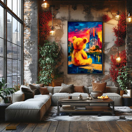 Barcelona Teddy Fauvist Solnedgång Skyline Print Poster