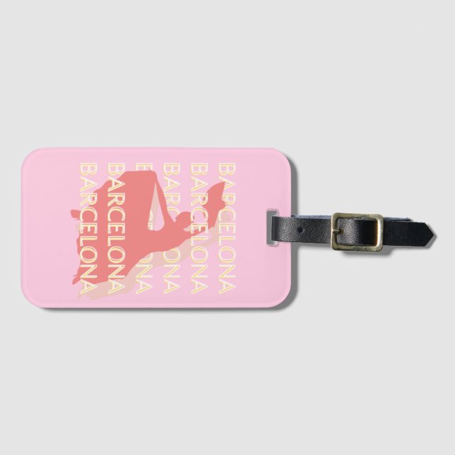 Barcelona Travel Art, Rosa, Pastel Bagagebricka (Framsida horisontal)
