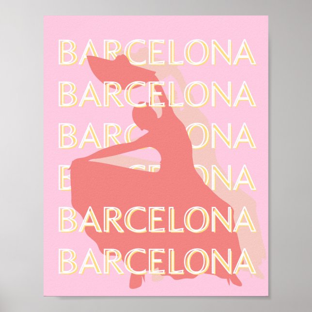 Barcelona Travel Art, Rosa, Pastel Poster (Framsidan)