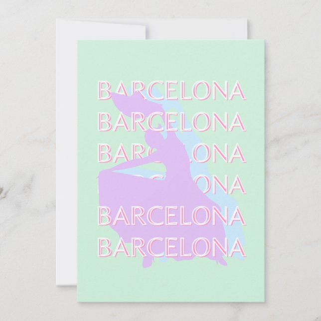 Barcelona Travel Art, Spanien Art, Pastel, Grönt Julkort (Framsida)