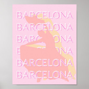 Barcelona Travel Art, Spanien Art, Rosa, Pastel Poster