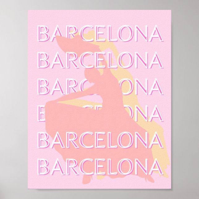Barcelona Travel Art, Spanien Art, Rosa, Pastel Poster (Framsidan)
