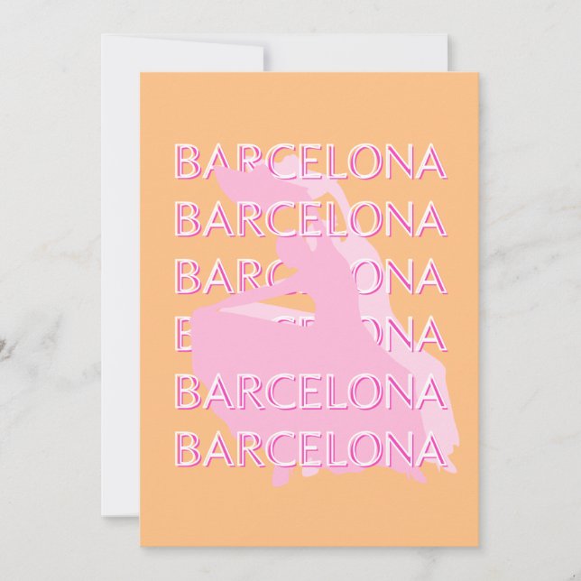 Barcelona Travel Art, Spanien, Orange, Rosa Julkort (Framsida)
