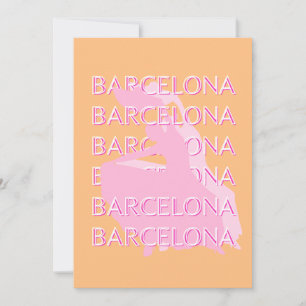 Barcelona Travel Art, Spanien, Orange, Rosa Julkort