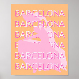 Barcelona Travel Art, Spanien, Orange, Rosa Poster