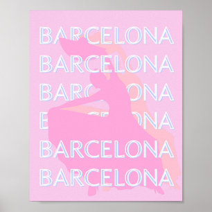 Barcelona Travel Art, Spanien, Pastel, Rosa Poster