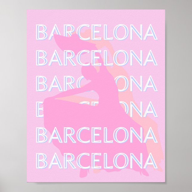 Barcelona Travel Art, Spanien, Pastel, Rosa Poster (Framsidan)