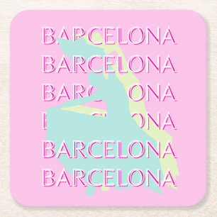 Barcelona Travel Art, Spanien Travel Art, Rosa Underlägg Papper Kvadrat