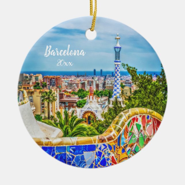 Barcelona unik fotomodern konst julgransprydnad keramik (Framsidan)
