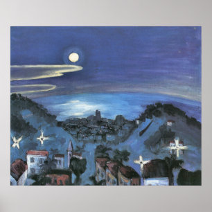 Barcelona View of City på Night av Walter Gramatte Poster
