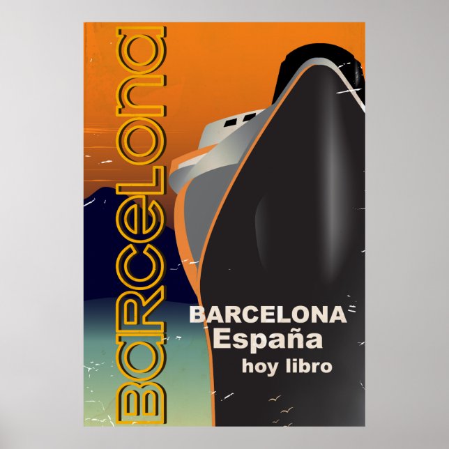 Barcelona Vintage kryssningslinje reseaffisch Poster (Framsidan)