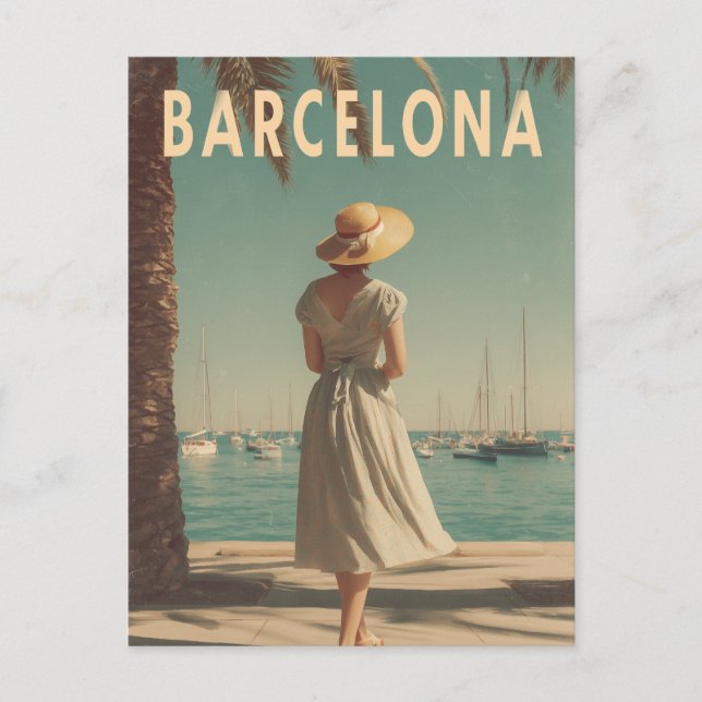 Barcelona vintage travel vykort (Framsida)