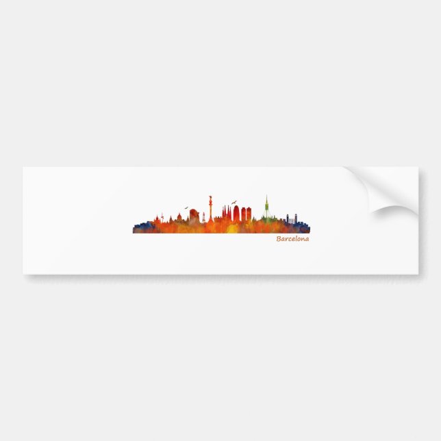 Barcelona watercolor skyline v01 bildekal (Framsidan)