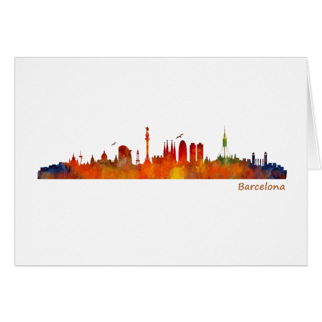 Barcelona watercolor skyline v01 hälsningskort (Framsidan Horizontal)