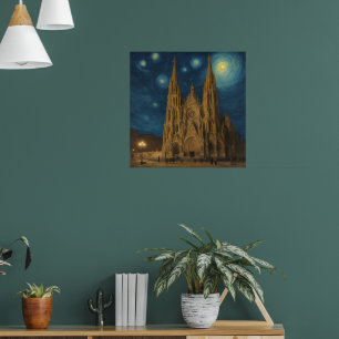 Barcelonakatatedral vid Night van Gogh Stil Poster