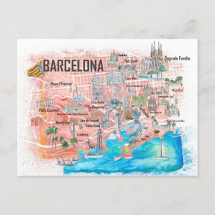 Barcelonaprocessen illustrerade Karta med huvudväg Vykort