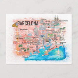 Barcelonaprocessen illustrerade Karta med huvudväg Vykort