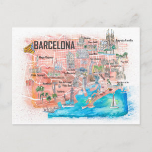 Barcelonaprocessen illustrerade Karta med huvudväg Vykort